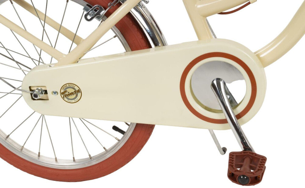 Rower dziecięcy TOIMSA Vintage 20113 20 cali dla dziewczynki Beżowy łańcuch pod stylową beżową osłoną osłania łańcuch przed dostaniem się zabrudzeń designerski retro wygląd