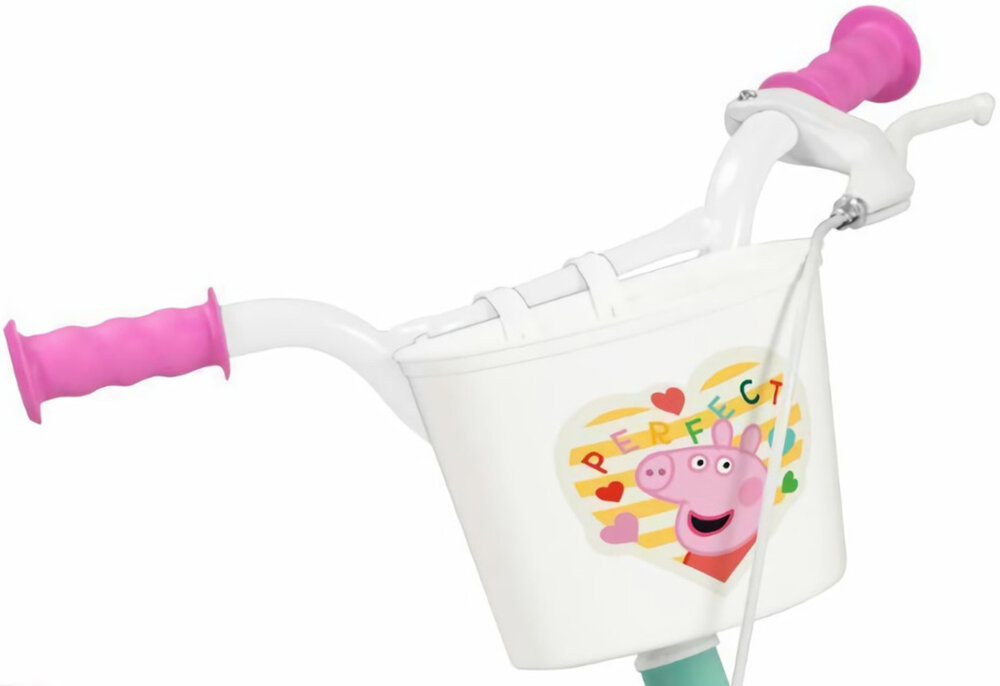 Rower dziecięcy TOIMSA Świnka Peppa 12 cali dla dziewczynki ukryty kierownicy pokryte antypoślizgowym materiałem przedni koszyk na drobiazgi na kierownicy z wizerunkiem Świnki Peppy