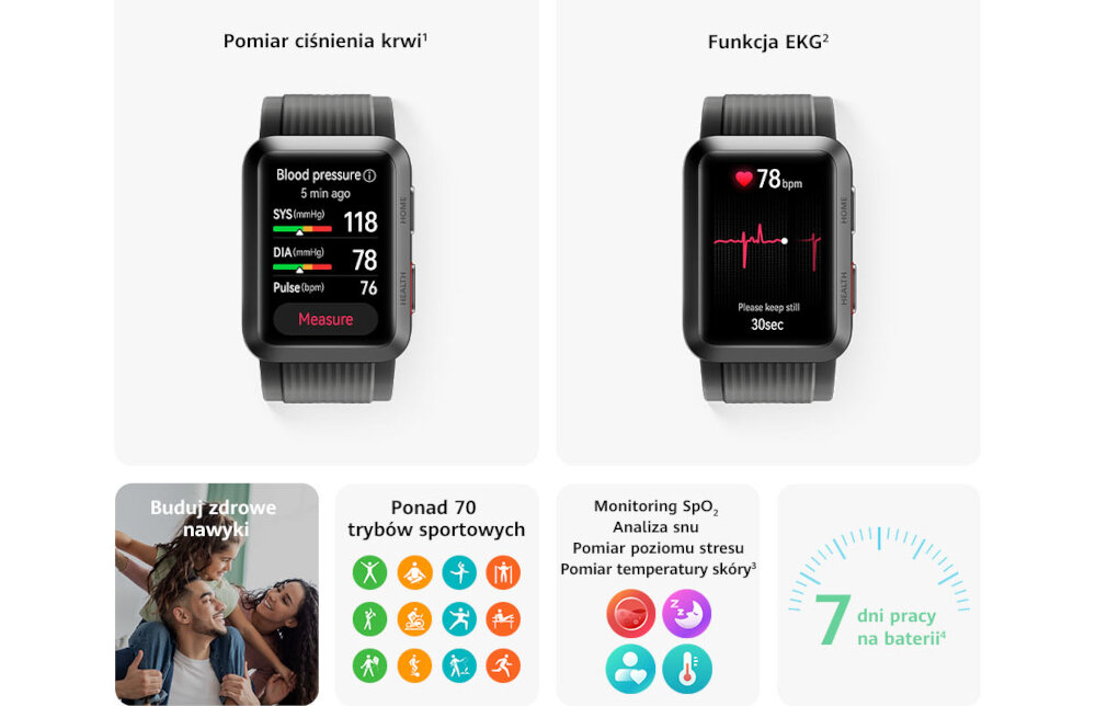 SMARTWACH HUAWEI WATCH D KOMFORT PEWNOŚĆ ANALIZA KRWI EKG ZDROWIE POZIOM NATLENIENIA KOMFORT