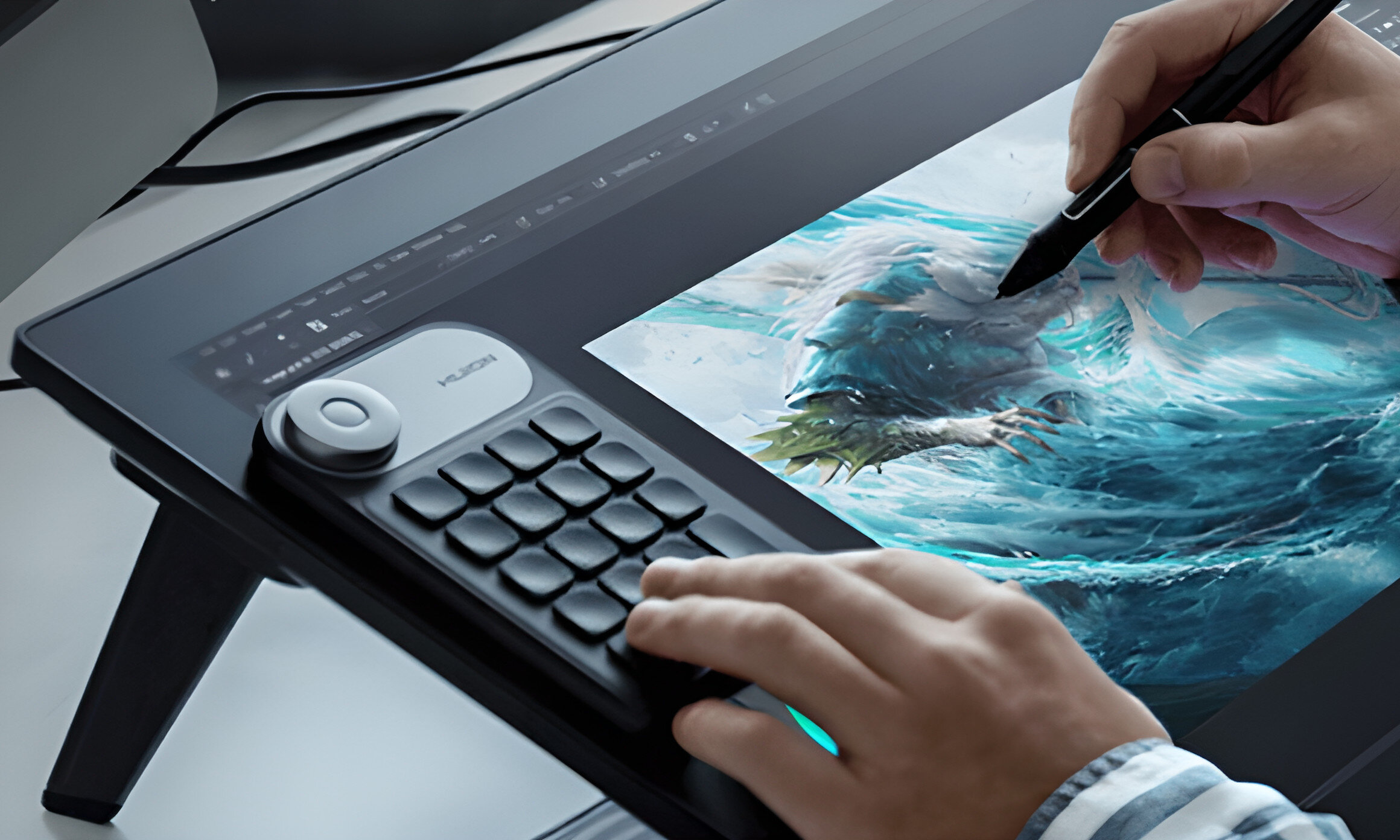 Tablet graficzny HUION Kamvas Pro 24 4K obsługa klawiatura podpórka pochylenie regulacja