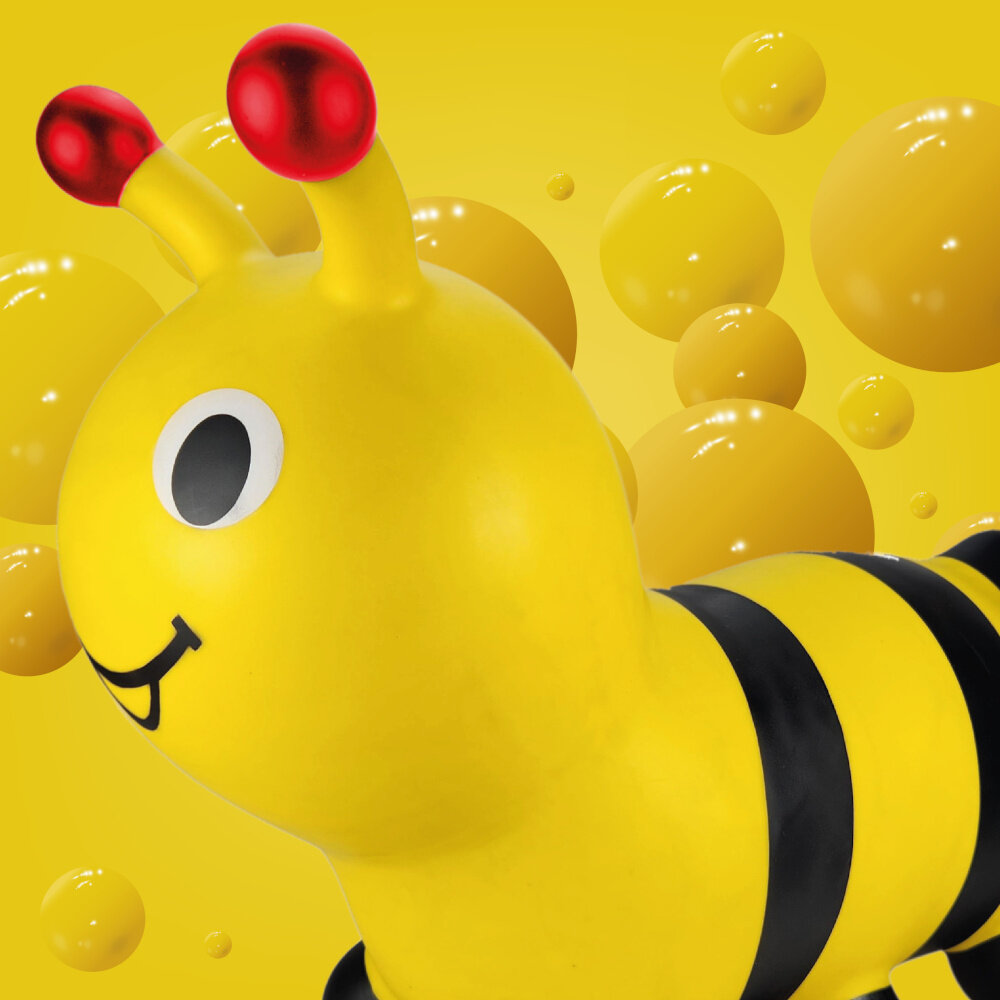 Skoczek SUN BABY Pszczółka J06.041.0.1 z przyjemnej w dotyku matowej gumy bezpieczenstwo latwe czyszczenie certyfikaty: EN71-1, EN71-2, EN71,3