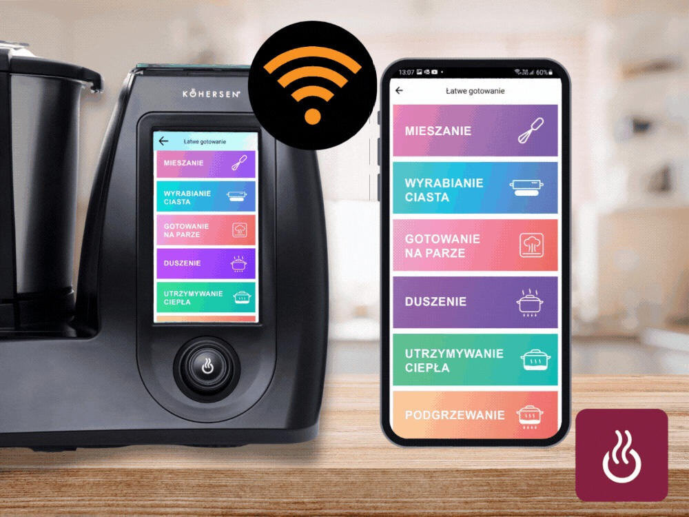 Robot wielofunkcyjny KOHERSEN CY021 71947 2000W z waga i funkcja gotowania uzytkowanie wygoda komfort smartfon mobilna aplikacja sterowanie