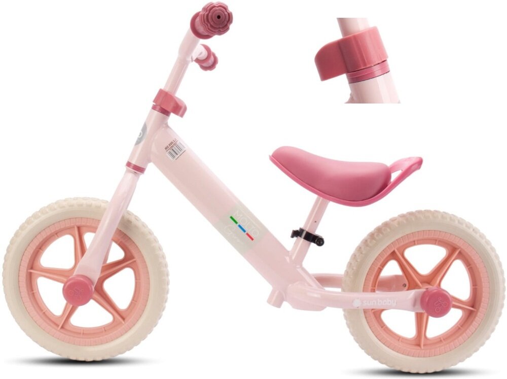 Rowerek biegowy SUN BABY Molto Giro Różowy lekka konstrukcja łatwy transport uchwyt przy siodełku na śrubach regulujących wysokość kierownicy osłona