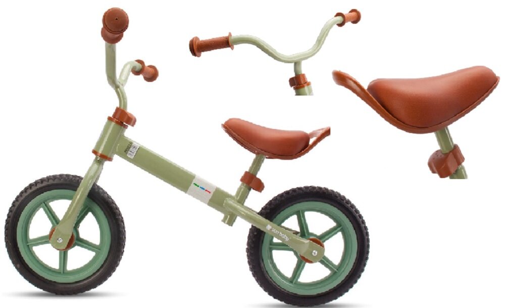 Rowerek biegowy SUN BABY Molto Strada Zielony lekka konstrukcja łatwy transport uchwyt przy siodełku na śrubach regulujących wysokość kierownicy i siodełka osłona