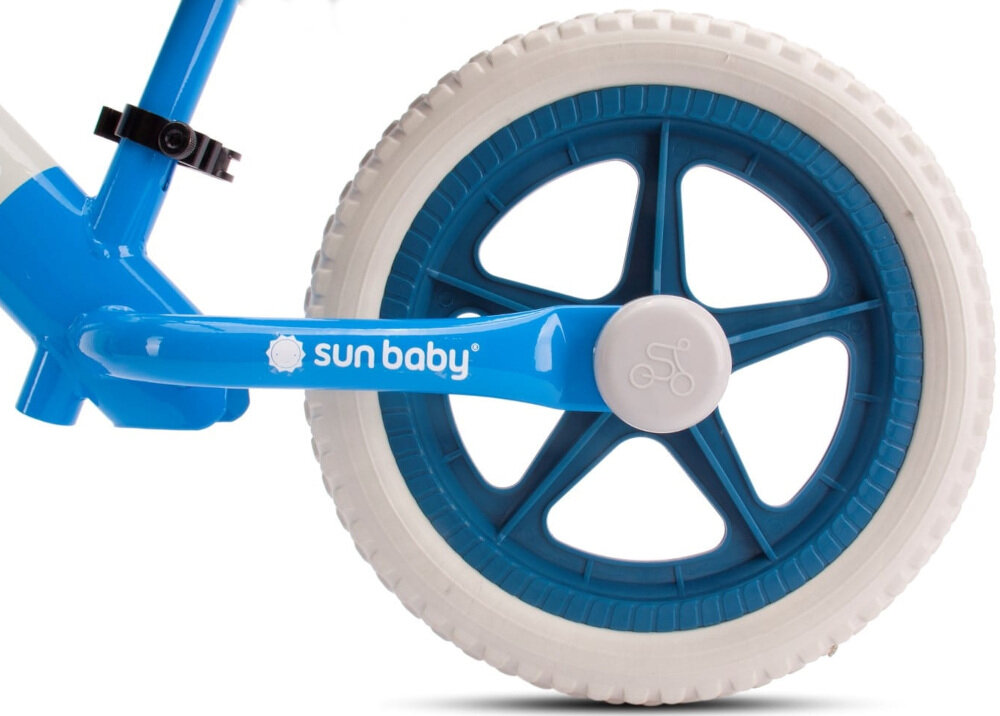 Rowerek biegowy SUN BABY Molto Giro Niebieski szerokie rozstawienie kółek piankowe 12-calowe koła redukują drgania jazda komfortowa bezpieczna płynna cicha spełnia europejskie normy bezpieczeństwa