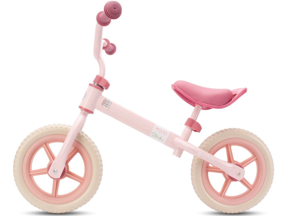 Rowerek biegowy SUN BABY Molto Strada Różowy świetny na pierwszy pojazd dziecka lekki bezpieczny wytrzymały ćwiczy motorykę siłę mięśnie nóg utrzymywanie równowagi koordynację ruchową dla dzieci powyżej 18 miesiąca życia