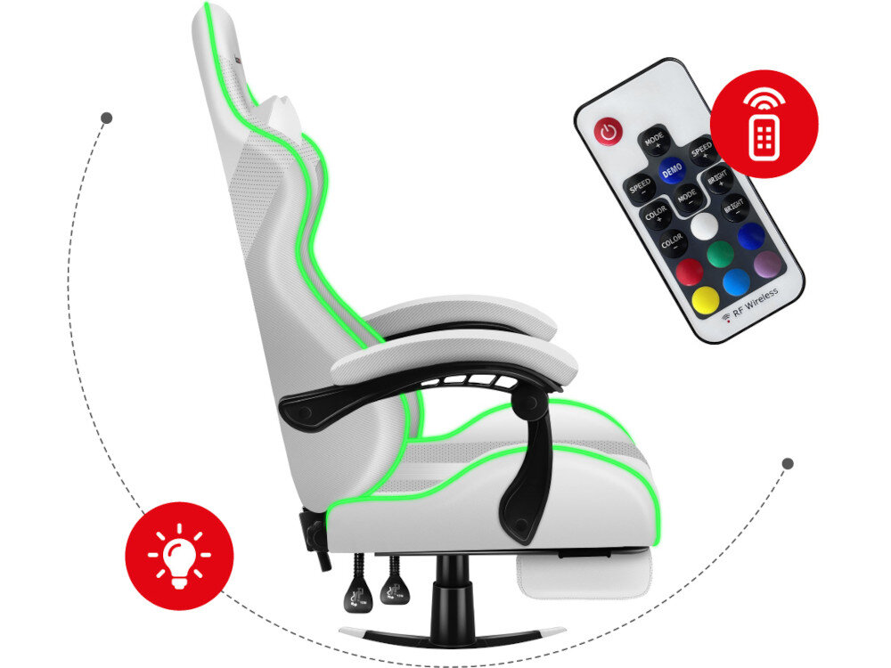 Fotel HUZARO Force 4.7 RGB White podświetlenie kolory efekty obsługa pilot zasilanie