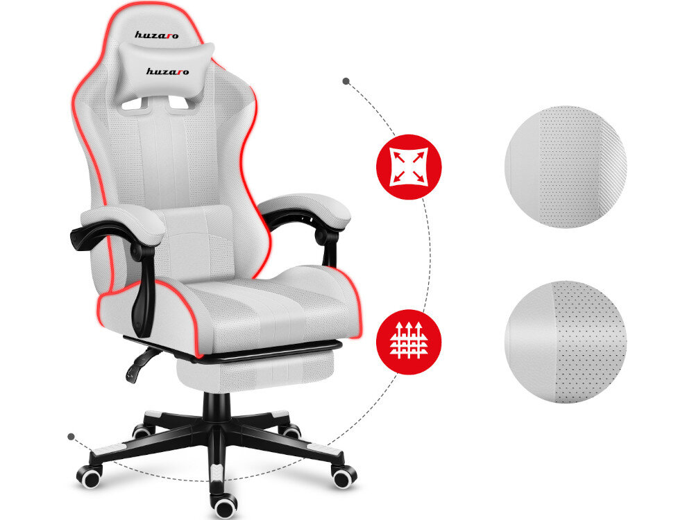 Fotel HUZARO Force 4.7 RGB White materiał obicie skóra wentylacja