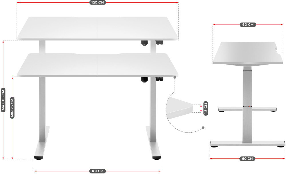 Biurko HUZARO Hero 8.0 Biały blat wymiary grubość płyta wygląd kształt