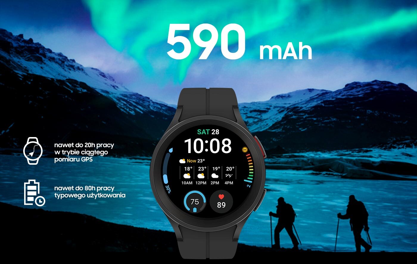 Bateria o pojemności 590 mAh zapewniająca do 80h użytkowania