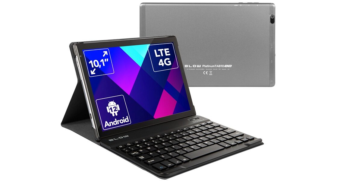 Tablet BLOW Platinum Tab V22 10.1 4/64 GB LTE Wi-Fi Szary GPS android multi-Touch ekran rozdzielczość przekątna wymiary waga aparat Autofocus mikrofon karta graficzna praca rozrywka procesor głośnik akumulator pamięć RAM