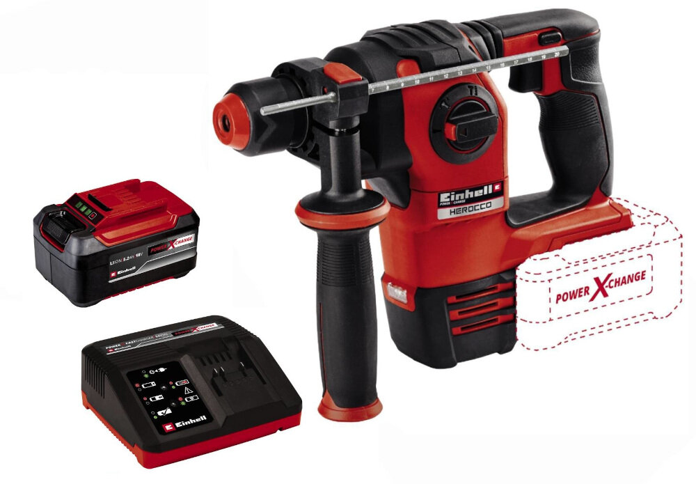 Młotowiertarka EINHELL Herocco ZS 5.2Ah magnetyczny adapter do bitow akumulator ladowarka rekojesc boczna ogranicznik glebokosci dokumentacja
