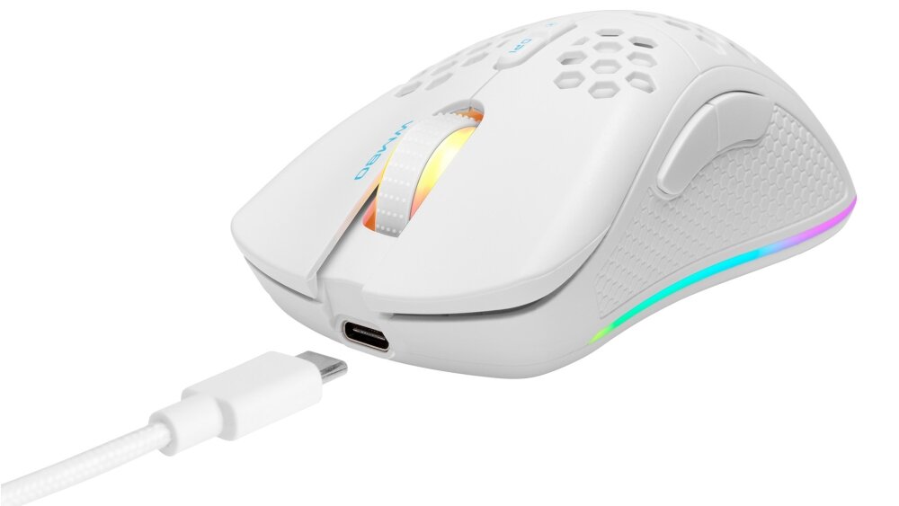 Mysz DELTACO Gam-120 RGB Mysz lekkość przewodowa bezprzewodowa podświetlenie działanie konstrukcja przyciski konfiguralne sensor optyczny połączenie rozgrywka komfort