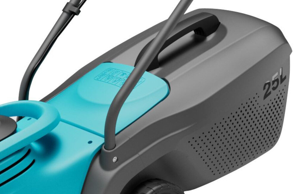 Kosiarka akumulatorowa GARDENA PowerMax 30-18V P4A 14630-55 idealne efekty koszenia równe czyste cięcie odpowienia cyrkulacja powietrza optymalne umiejscowienie kosza na trawę kosz z wysokiej jakości tworzyw sztucznych pojemność 25 l