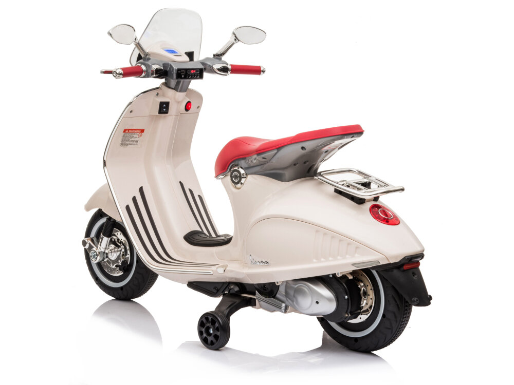Motorek elektryczny SUN BABY Scooter Vespa Biały dla dzieci w wieku od 3 lat maksymalna waga do 30 kg odpowiednio wyselekcjonowane materialy solidny wytrzymaly nie ma ostrych krawedzi