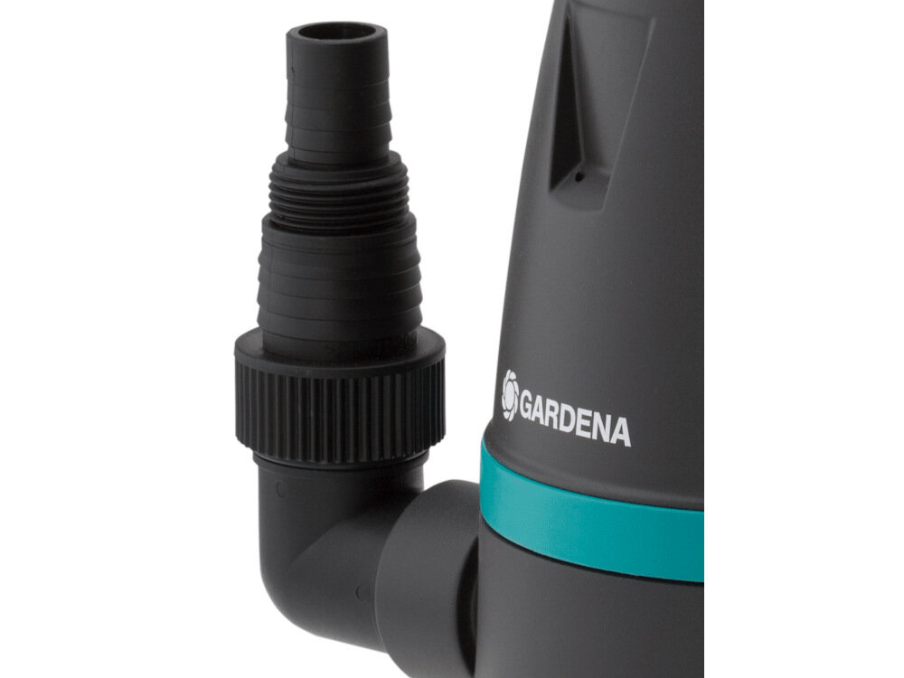 Pompa do wody GARDENA 8800 9005-29 elektryczna gwinty polaczeniowe z adapterami do wezy 38 mm i 25 mm obracane przylacze mozliwosc montazu weza poziomo lub pionowo