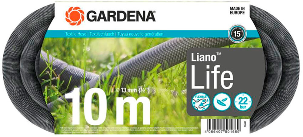 Wąż ogrodowy tekstylny GARDENA Liano Life 1/2 cala 10m 18440-20 zestaw szybkozlacza dokumentacja