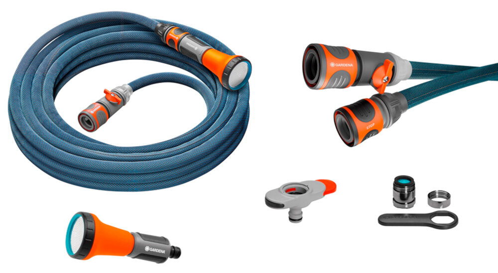 Wąż ogrodowy tekstylny GARDENA Liano Xtreme zestaw 1-2 cala 10 m 18460-20 zestaw elementy z serii Original GARDENA System zraszacz zawor regulacyjny przylacza kranowe do kranow wewnetrznych 18210 dokumentacja