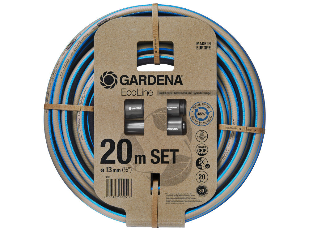 Wąż ogrodowy GARDENA EcoLine zestaw 1-2 cala 20 m 18931-20 zestaw waz zraszacz szybkozlaczka zlacze przylacze kranowe adapter dokumentacja