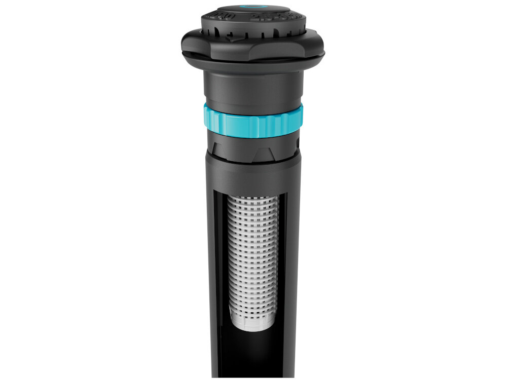 Zraszacz GARDENA MD40 8239-20 zraszacz na białym tle widok na filtr zintegrowany filtr ochrona przed zanieczyszczeniami podwójny system wynurzania trwałość bezproblemowe działanie