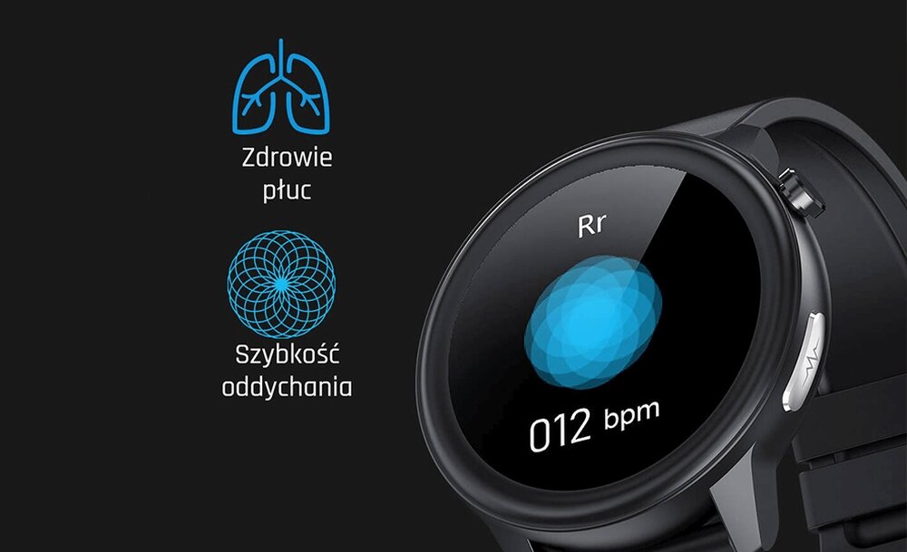 Smartwatch MAXCOM FW46 Xenon wyświetlacz dopasowanie tarcza zdrowie saturacja krwi ciśnienie krwi sen monitoring oddech cykl menstruacyjny powiadomienia wiadomości alarmy jakość tryby sportowe długa praca