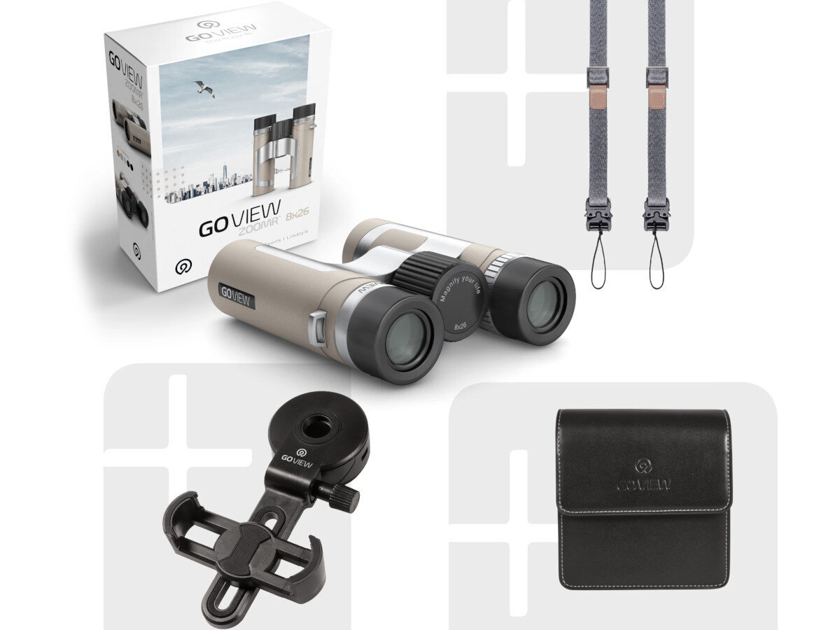 Lornetka GOVIEW Zoomr 8x26 Brązowy opakowanie zestaw zawartość akcesoria