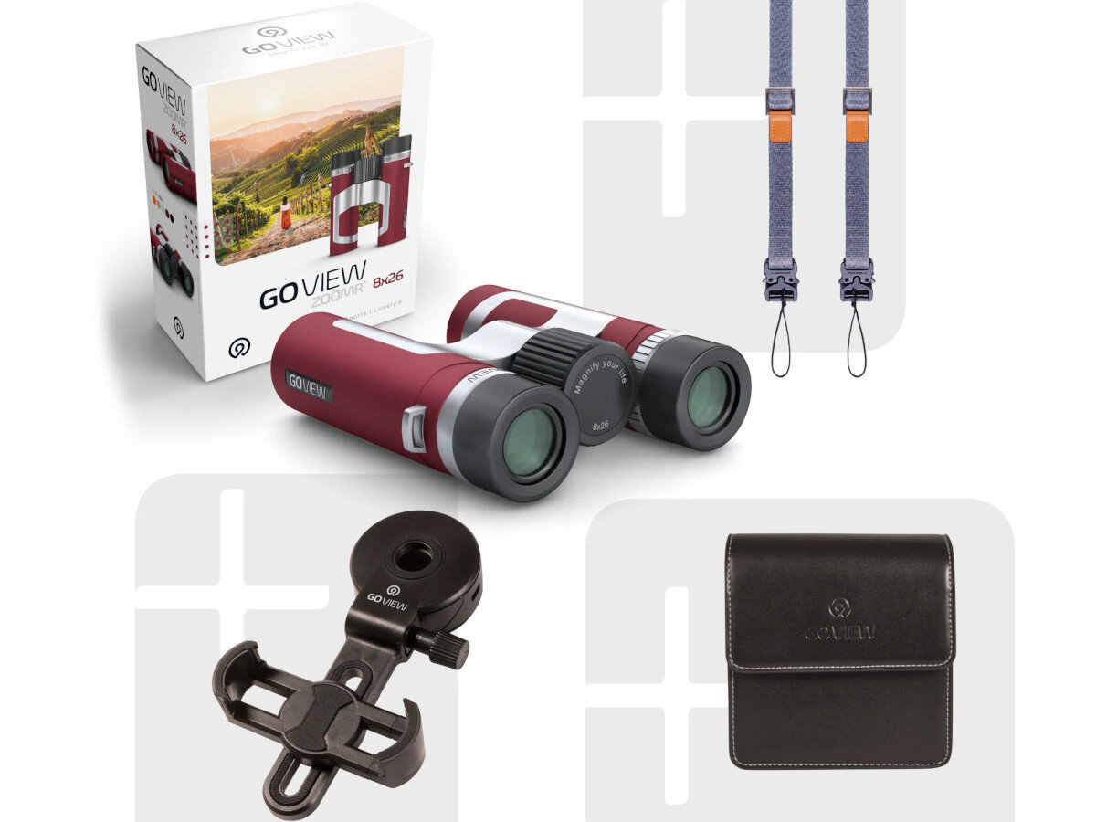 Lornetka GOVIEW Zoomr 8x26 Czerwony opakowanie zestaw zawartość akcesoria