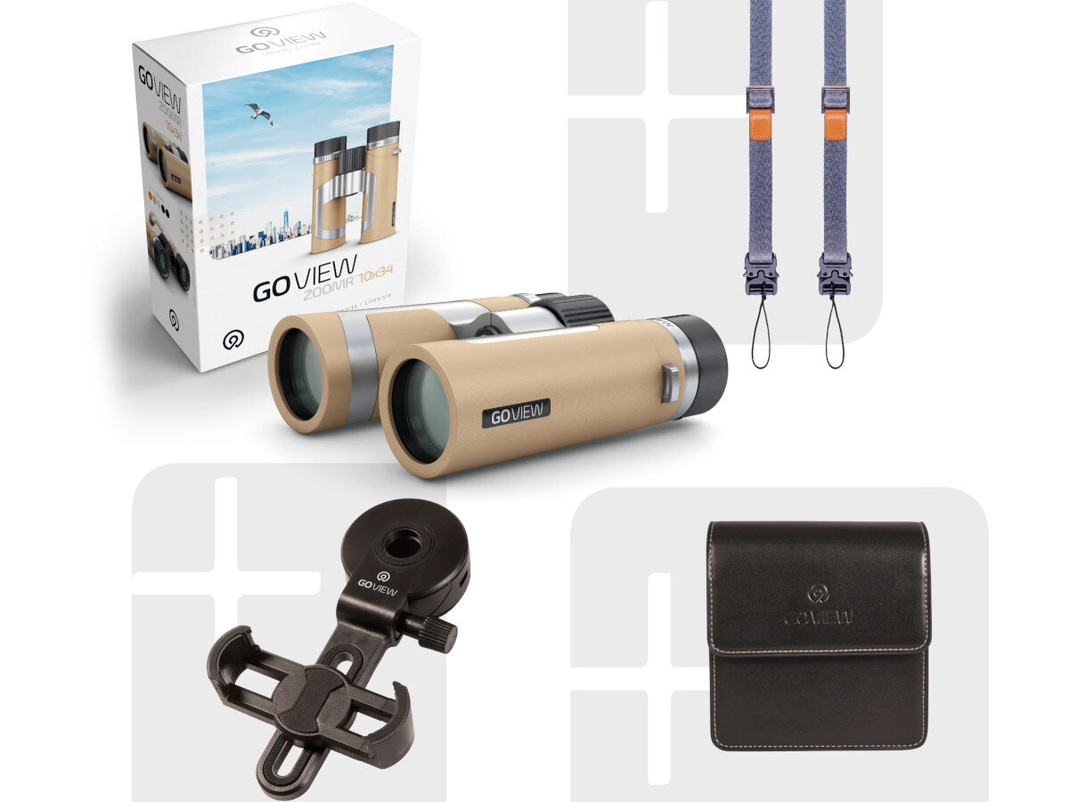 Lornetka GOVIEW Zoomr 10x34 Brązowy opakowanie zawartość zestaw akcesoria