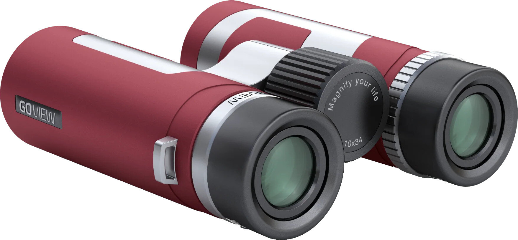 Lornetka GOVIEW Zoomr 10x34 Czerwony konstrukcja regulacja  pokrętło 