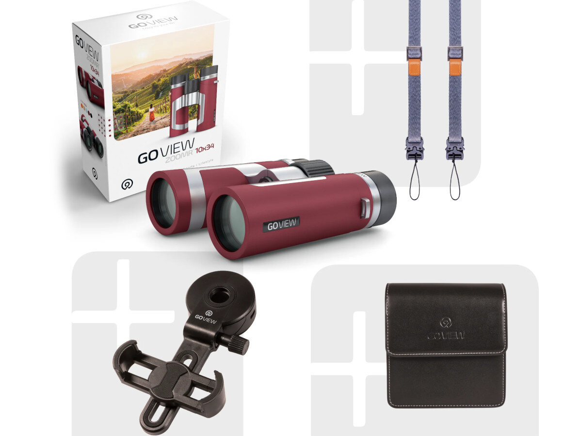 Lornetka GOVIEW Zoomr 10x34 Czerwony opakowanie zawartość zestaw akcesoria