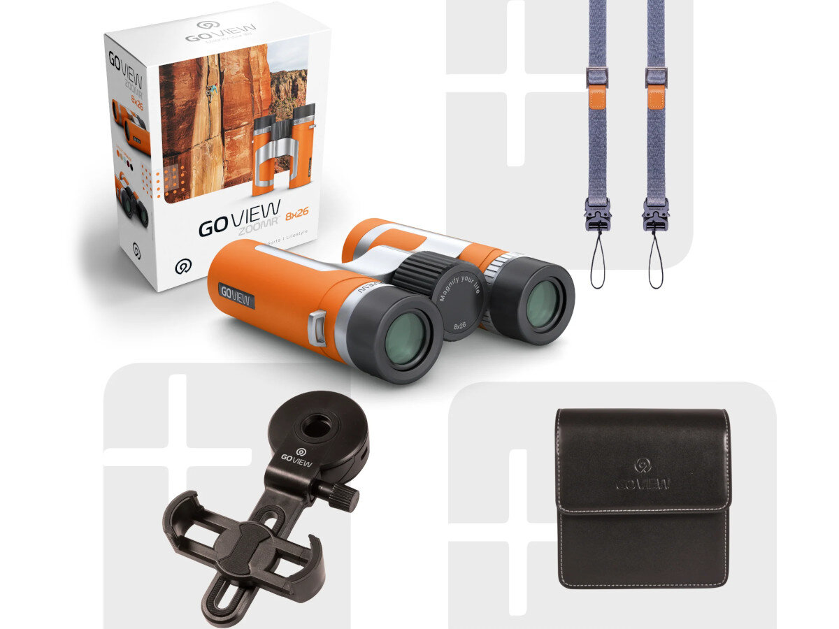 Lornetka GOVIEW Zoomr 8x26 Pomarańczowy opakowanie zestaw zawartość akcesoria