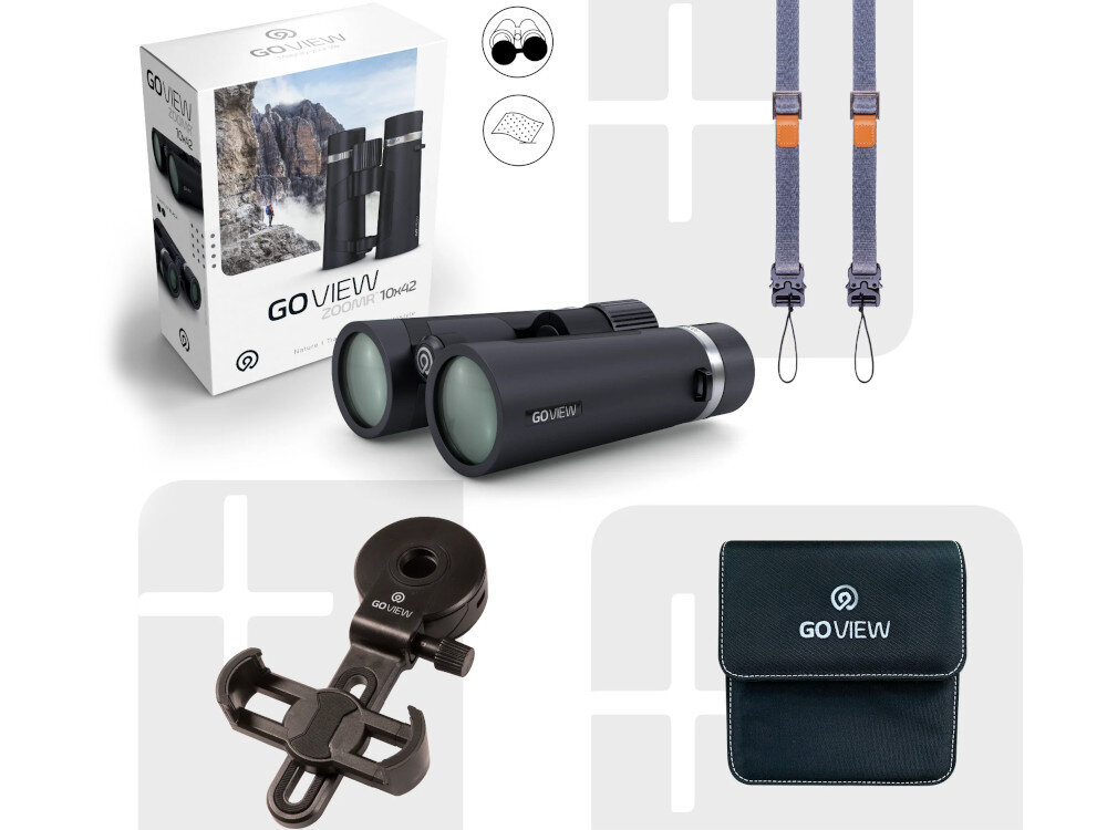 Lornetka GOVIEW Zoomr 10x42 Czarny opakowanie akcesoria zestaw zawartość