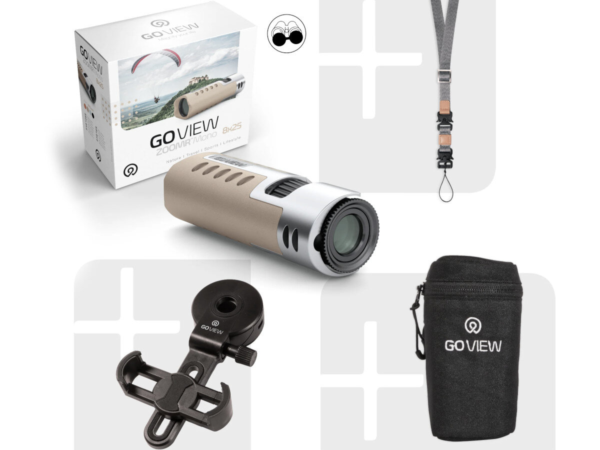 Monokular GOVIEW Zoomr HD Brązowy opakowanie zestaw zawartość akcesoria dodatki