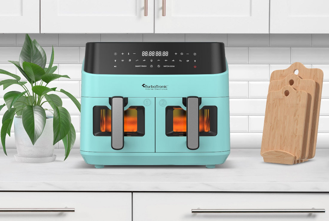 Frytkownica beztłuszczowa TURBOTRONIC TT-DAF6W Turkusowy dwa kosze pojemnosc 4,5l