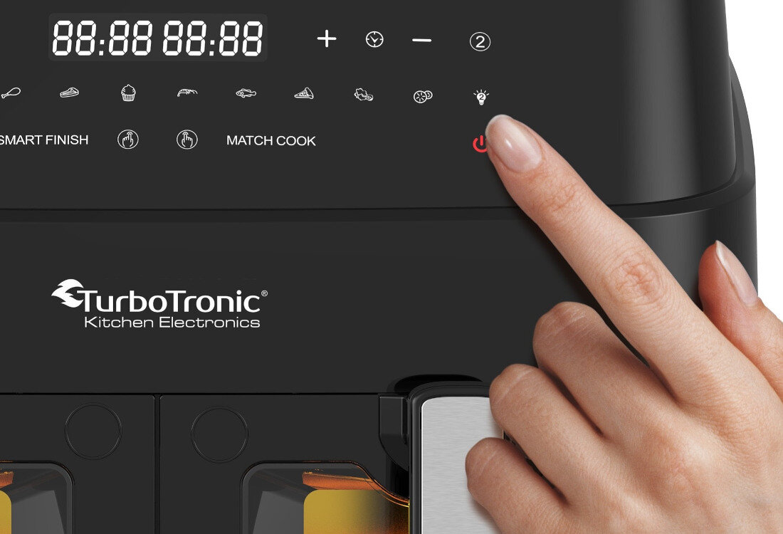 Frytkownica beztłuszczowa TURBOTRONIC TT-DAF6W Turkusowy Cyfrowy wyświetlacz automatyczne programy obsluga uzytkowanie sterownie ustawienia Regulacja temperatury