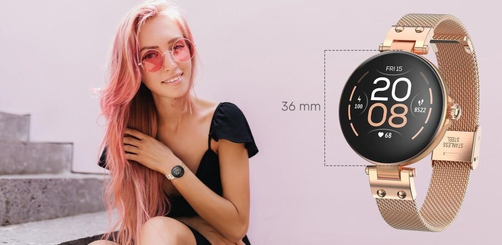 Smartwatch FOREVER Forevive Petite  ekran bateria czujniki zdrowie sport pasek ładowanie pojemność rozdzielczość łączność sterowanie krew puls rozmowy smartfon aplikacja 