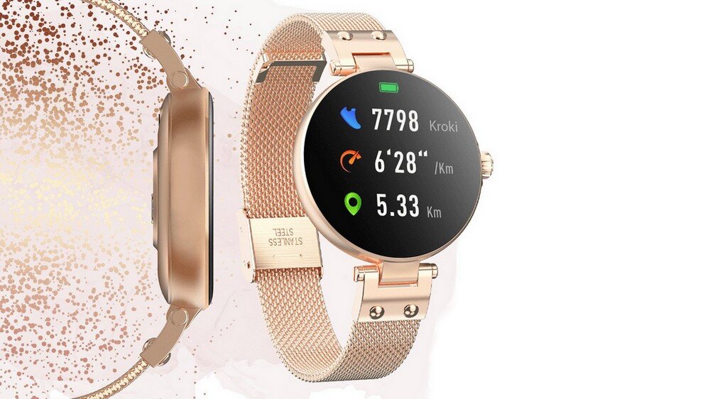 Smartwatch FOREVER Forevive Petite  ekran bateria czujniki zdrowie sport pasek ładowanie pojemność rozdzielczość łączność sterowanie krew puls rozmowy smartfon aplikacja 