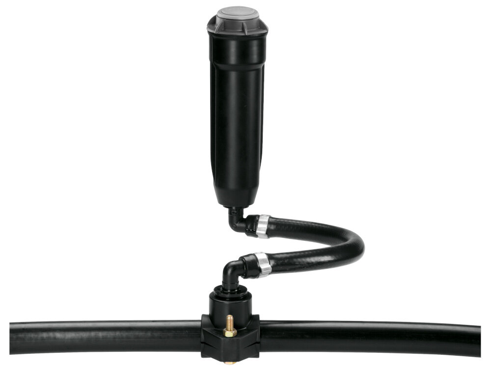 Zraszacz GARDENA T 100 08201-29 białe tło zraszacz podłączony do systemu nawadniającego możliwość łączenia ze zraszaczami T 200 i T 380 zraszaczem wahadłowym R 140em kompletny system nawadniania