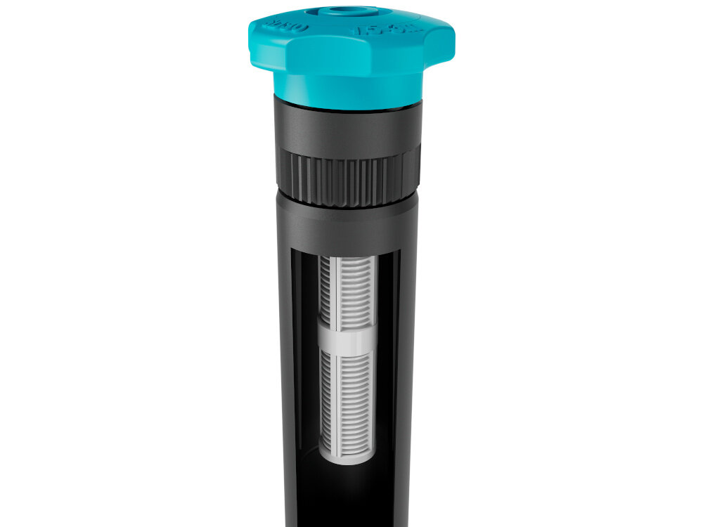 Zraszacz GARDENA SD80 8243-20 zraszacz na białym tle widok na filtr zintegrowany filtr ochrona przed zanieczyszczeniami podwójny system wynurzania trwałość bezproblemowe działanie