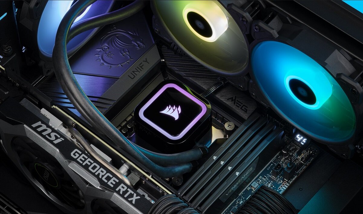 Chłodzenie wodne CORSAIR iCUE Elite RGB podświetlenie RGB Skuteczna cicha praca Wysoka wydajność Wbudowane diody LED Wysoka jakość