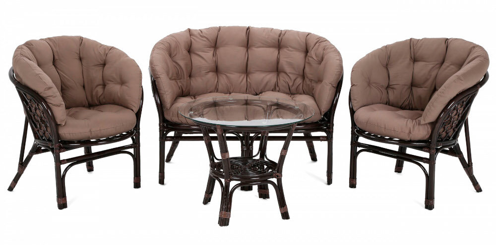 Zestaw mebli ogrodowych HOME & GARDEN Bahama 209596 Cappuccino stolik kawowy podwójna sofa dwa fotele w klasycznym stylu