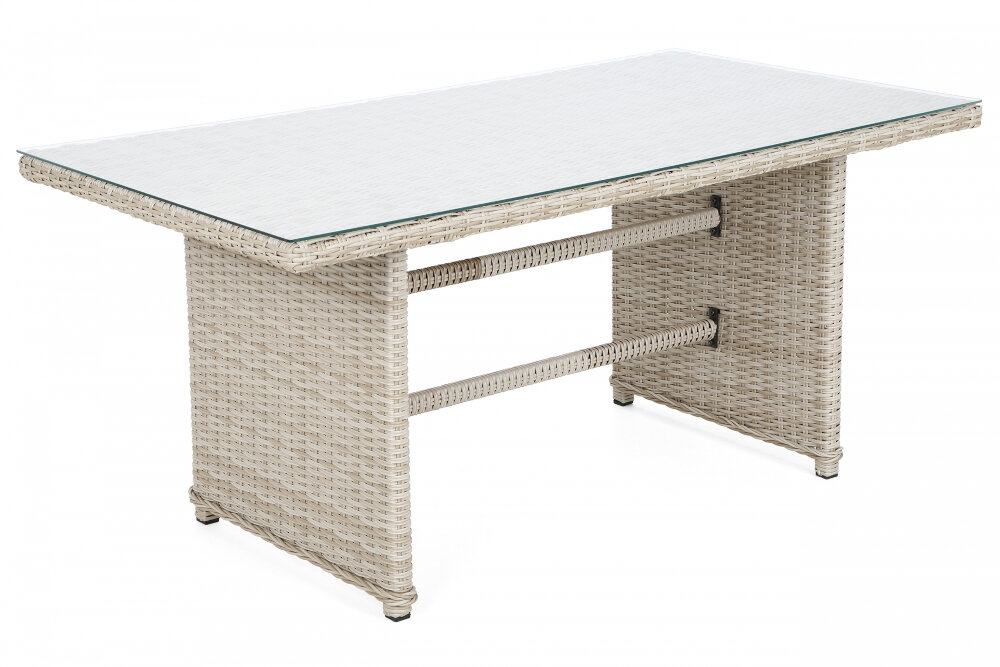 Zestaw mebli ogrodowych HOME & GARDEN Bergamo 923006 Beżowy duży stół z blatem ze szkła hartowanego o grubości5 mm szkło odporne na zarysowania wymiary 81 x 151 x 69 cm