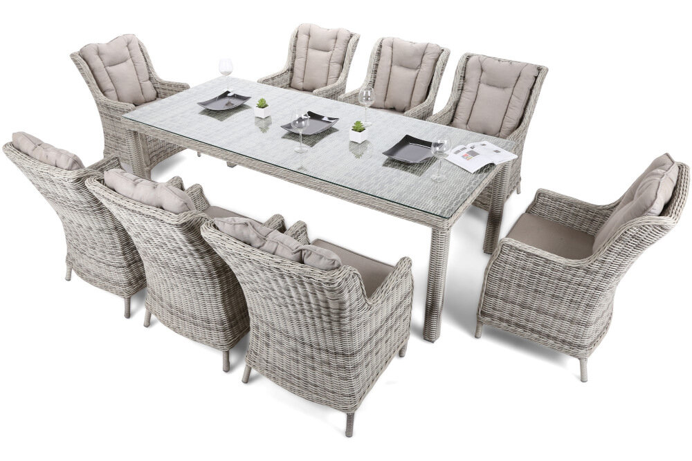 Zestaw mebli ogrodowych HOME & GARDEN Bristol 499320 Bristol 8+1 Szary strefa relaksu w ogrodzie wygodny odpoczynek ponadczasowy styl i elegancja 8 foteli stół w szarym kolorze dla 8 osób