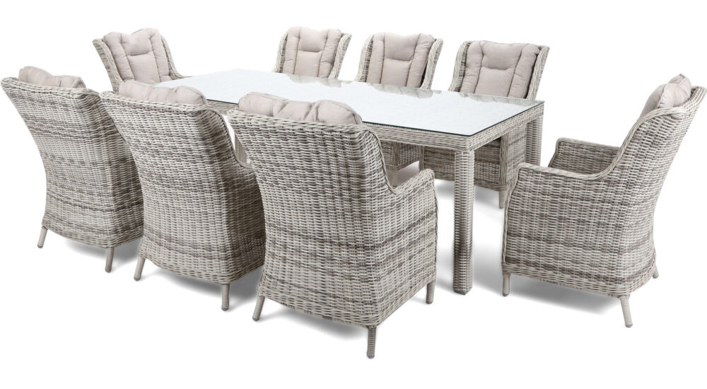 Zestaw mebli ogrodowych HOME & GARDEN Bristol 499320 Bristol 8+1 Szary staranność dbałość o najmniejszy szczegół stelaż z malowanego proszkowo profilii z aluminium fotele  ręcznie plecionego technorattanu elegancki niepowtarzalny wygląd perfekcyjne wykonanie