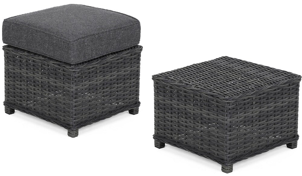 Zestaw mebli ogrodowych HOME & GARDEN Bergamo 456852 Ciemnoszary dwie pufy wymiary 45 x 45 x 32 cm każda płaska powierzchnia jako dodatkowe stoliki