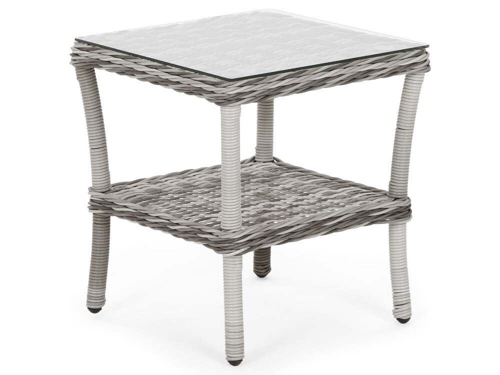Zestaw mebli ogrodowych HOME & GARDEN Sofia 376548 Szary stolik średnica 43 cm półka blat stołu ze szkła hartowanego o grubości 5 mm odporne na zarysowania