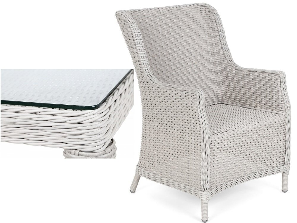 Zestaw mebli ogrodowych HOME & GARDEN Bristol 490754 Biało-szary staranność dbałość o najmniejszy szczegół stelaż z malowanego proszkowo profilii z aluminium fotele  ręcznie plecionego technorattanu elegancki niepowtarzalny wygląd perfekcyjne wykonanie