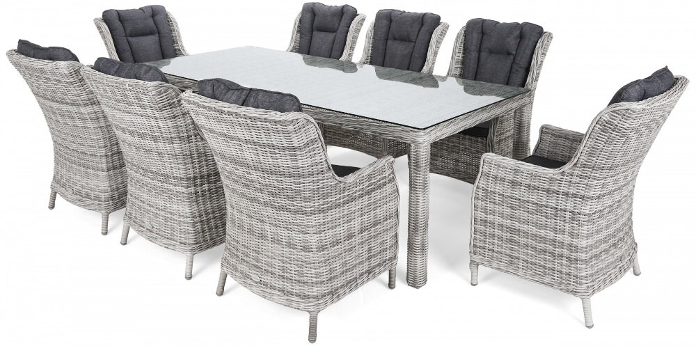 Zestaw mebli ogrodowych HOME & GARDEN Bristol 766805 Szary strefa relaksu w ogrodzie wygodny odpoczynek ponadczasowy styl i elegancja 8 foteli stół w szarym kolorze dla 8 osób