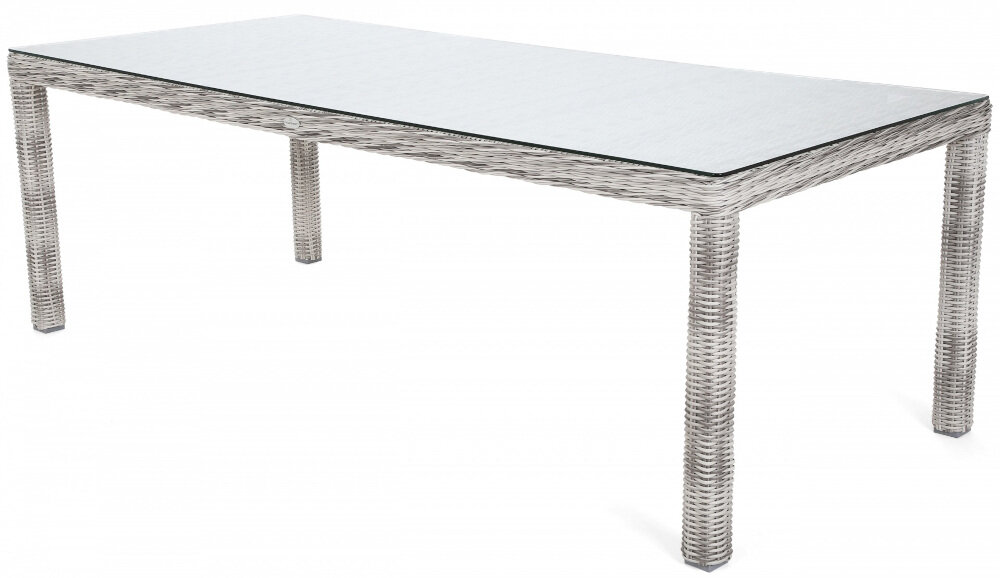 Zestaw mebli ogrodowych HOME & GARDEN Bristol 766805 Szary stół duży blat ze szkła hartowanego o grubości 8 mm odporne na zarysowania wymiary 100 x 230 x 75 cm jednoczesne wsunięcie pod blat trzech foteli