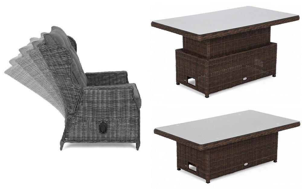 Zestaw mebli ogrodowych HOME & GARDEN Memfis 721593 Brązowy stół i fotele regulowane stół regulowana wysokość jako stół jadalniany stolik kawowy fotele regulowane oparcie